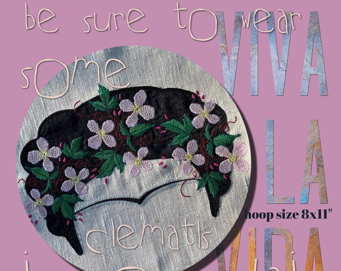 Machine embroidery/appliqué 'Flowers in your hair ' - hoop size 8x11" - 4 designs:Full motif Clematis Montana, Hairstyle and Neckline motifs