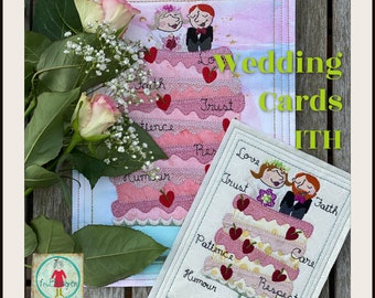 Wedding Cards ITH, The Cake of Love, 6 ITH Appliqué Machine Embroidery Designs for making Wedding cards, 3 sizes and each in two versions
