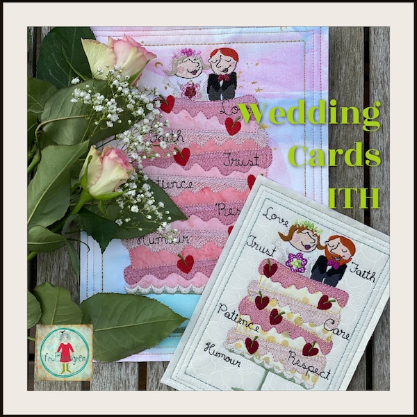 Wedding Cards ITH, The Cake of Love, 6 ITH Appliqué Machine Embroidery Designs for making Wedding cards, 3 sizes and each in two versions