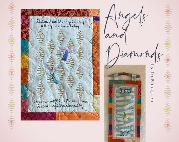 7 Hand drawn Machine Embroidery Designs ANGELS AND DIAMONDS - Delicate, little Angels and 'Diamonds' suited for metallic and glitter threads