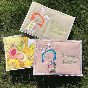 Cartões XL - Cartões bordados à máquina fofos e ADORÁVEIS no bastidor para fazer seus próprios cartões de felicitações têxteis, 4 designs