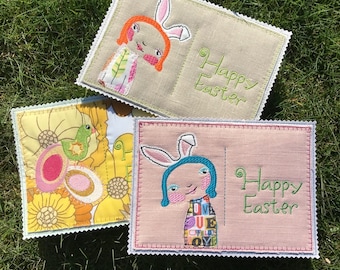 XL Cards - CUTE and ADORABLE In The Hoop Machine Embroidery Card designs for making your own textile Greeting Cards, 4 designs