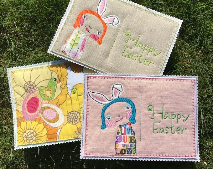 XL Cards - CUTE and ADORABLE In The Hoop Machine Embroidery Card designs for making your own textile Greeting Cards, 4 designs