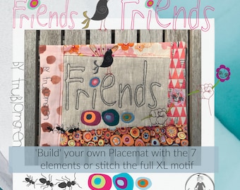 Build your own XL Placemat with the 7 elements for smaller hoops OR stitch out the XL Placemat as a full motif for hoop size 8 x 11"
