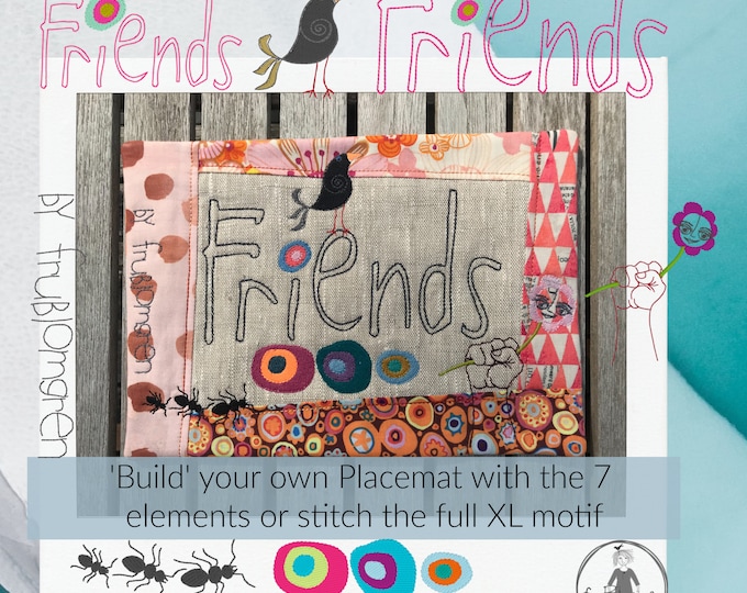 Build your own XL Placemat with the 7 elements for smaller hoops OR stitch out the XL Placemat as a full motif for hoop size 8 x 11"