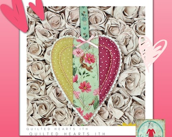 Quilted Hearts ITH - 2 sizes - each size in 3 languages + 2 blank hearts - suited for making hearts for the IFAQH project - hoop 4x4 and 5x7