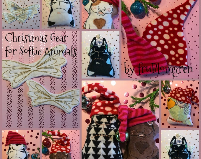 CHRISTMAS GEAR. For little softies. Machine Embroidery Designs. Wings in two sizes. Pixie Hats in two sizes. Easy to stitch. Fits my softies