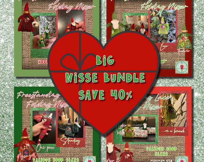 Lace Santas - BIG BUNDLE - all 4 design packs with my Freestanding Folding Nisser in Lace and Fabric - 15 Nisser in 5 size and more variants