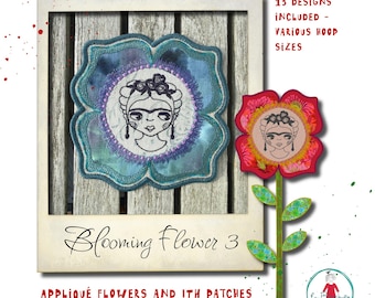 Blooming Flower 3 Appliqué Embroidery Designs – 13 Designs, ITH Patches, Flower Stems & Multiple Variations