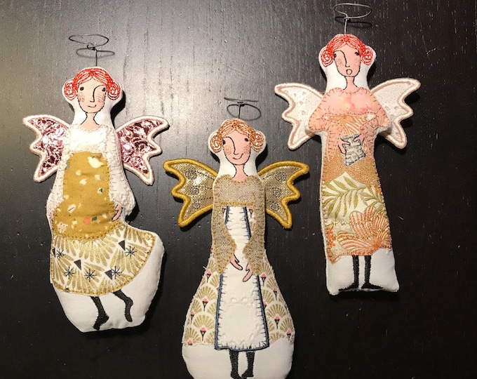 Special CHRISTMAS OFFER: 3 medium size Angel Dolls ITH + 3 Freestanding Lace Stars Designs, Machine Embroideries that fit the 5 x 7 hoop
