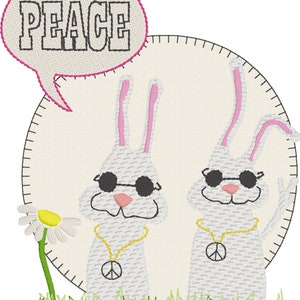 PEACE love and harmony Whimsical and cute Machine Embroidery Designs with my HIPSTER BUNNIES bringing Peace, 4 designs included image 5