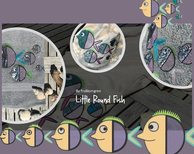 LITTLE ROUND FISH - Appliqué and Open stitched Fish Machine Embroidery designs very suitable for T-shirt and Towel decorations - 13 designs