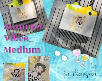 Machine Embroidery Design Pack 'SUMMER VIBES' - Medium - for hoop size 5 x 7" - 13 x 18 cm - Coasters, Motifs and Texts with Bella and Lucia