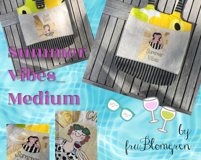 Machine Embroidery Design Pack 'SUMMER VIBES' - Medium - for hoop size 5 x 7" - 13 x 18 cm - Coasters, Motifs and Texts with Bella and Lucia