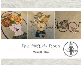 FRIDAY FACES: Flower Pot Eliza - Face Friday with Flowers - 3 Cute and Colourful, Appliqué designs for different kinds of textile projects