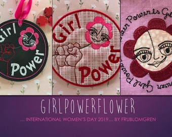 5 GIRLPOWERFLOWER designs to celebrate International Women's Day 2019, 5 powerful and versatile designs for the 4 x 4 and 5 x 5" hoops