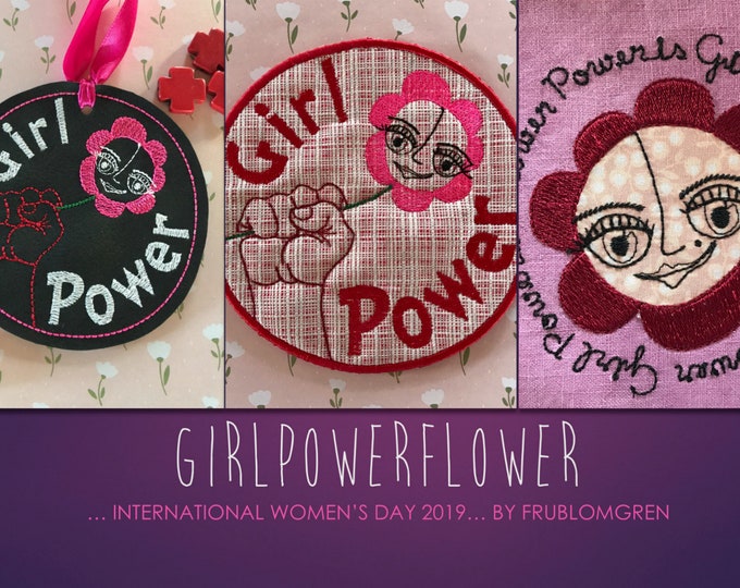 5 GIRLPOWERFLOWER designs to celebrate International Women's Day 2019, 5 powerful and versatile designs for the 4 x 4 and 5 x 5" hoops