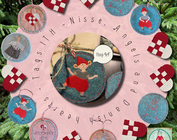 9 Christmas designs for embroidery machines, December Days no. 2, EASY MADE ITH designs with my Nisser Liv, Fred, Little Angels and Hearts