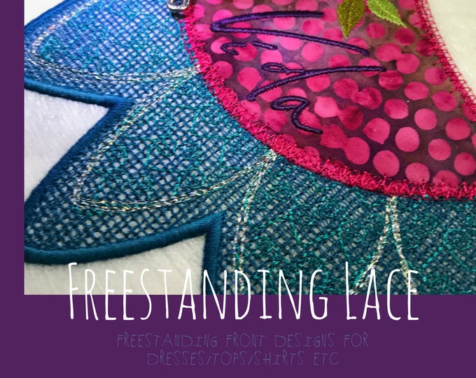 Freestanding Lace Neckline Designs for dresses, tops etc. - Embellish your garments with one of these 4 beautiful freestanding designs