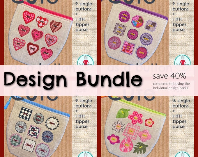 Embroidered Buttons | Machine Embroidery Design Bundle | 43 Small Versatile Motifs | 4 ITH Projects | 4 motifs