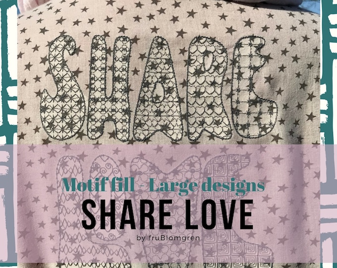 3 Large Machine Embroidery Designs: Delicate Motif filled texts in a Hippie font - split or gathered