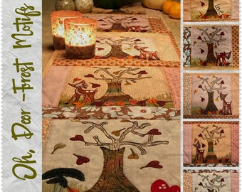 12 Cute Appliqué Machine Embroidery Designs with Forest Motifs - Oh, Deer, for the 5 x 7 and 8 x 8 hoop sizes, 5 of them quilt-blocks