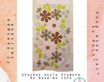 Big Bundle - New Crochet style Flowers, Leaves and Bees - 20 designs incl - mix'n match - single designs and motifs - various hoop sizes