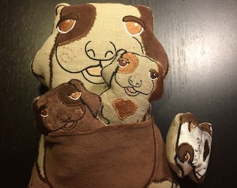 Doggy Mom (26 cm tall) with tiny puppies (9 cm tall) ITH, Machine Embroidery Design, 4 designs: Mom and 3 different puppies
