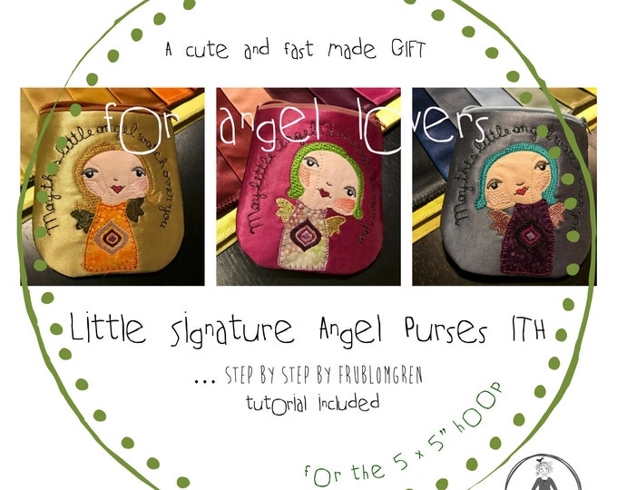 Little Signature Angel Purses ITH - 4 Machine Embroidery Designs the 5 x 5"/5 x 7" hoop size - 3 different hand drawn angel purse + 1 blank