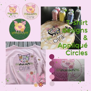 T-shirtontwerpen en applicatiecirkels met mijn kleine biggetjes - 3 versies, elk in 3 maten + 2 tekstontwerpen - in totaal 11 ontwerpen