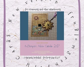 DESIGNS from fruBlomgren's Advent Calendar. Machine Embroidery Designs. ITH Cards with velcro for attachments. 3 different designs