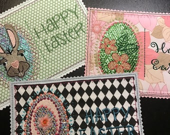 Kitschy, Humorous, Glittery Cards, Machine Embroidery Design ITH, A Personal Easter Greeting for a loved one, 5x7" hoop, 3 variations