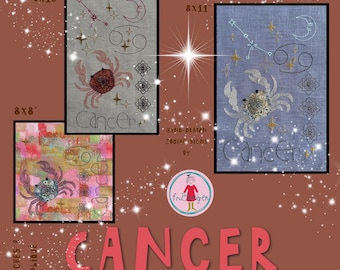 Cancer Zodiac - Hand-drawn Machine Embroidery Designs – a mix of embroidery and appliqué - Large, detailed motifs - 3 Hoop Sizes