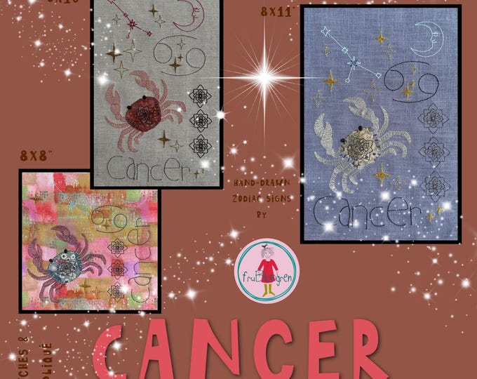 Cancer Zodiac - Hand-drawn Machine Embroidery Designs – a mix of embroidery and appliqué - Large, detailed motifs - 3 Hoop Sizes