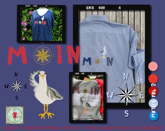 MOIN MOTIFS for embellishing your Garments and Home Accessories - In stitches and as appliqué - with my Gull and a hand drawn Compass Rose