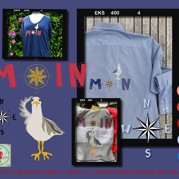 MOIN MOTIFS for embellishing your Garments and Home Accessories - In stitches and as appliqué - with my Gull and a hand drawn Compass Rose