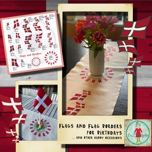 Applikationsflaggor - enkla flaggor, bårder och cirkelmönster - Dansk flagga - för din broderimaskin, i många storlekar - från ramstorlek 4x4