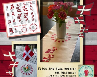 Appliqué flags - single flags, borders and circle designs - Danish flag - for your embroidery machine, in many sizes - from hoop size 4x4