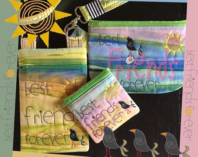3 ITH Projects for your embroidery machine - Best Friends Forever - make cute gifts for your best friends - for hoop size 4 x 4" and 5 x 7"
