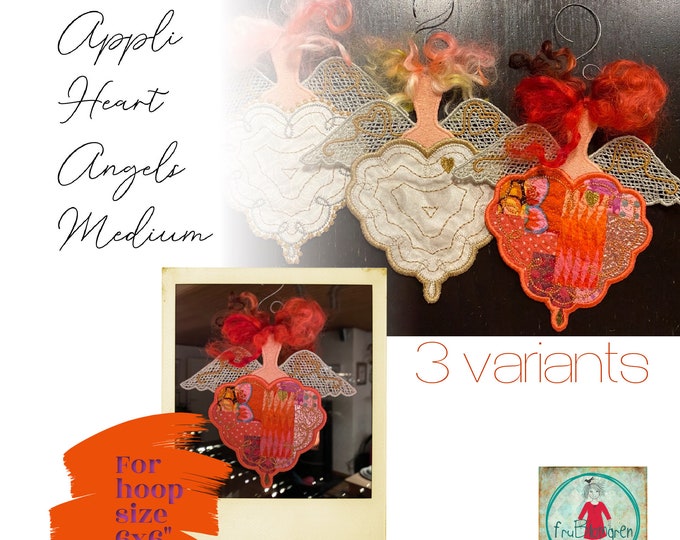3 Medium All-Season Appliqué Angels that you can make on your embroidery machine ITH - double sided - detailed tutorial included - hoop 6x6"