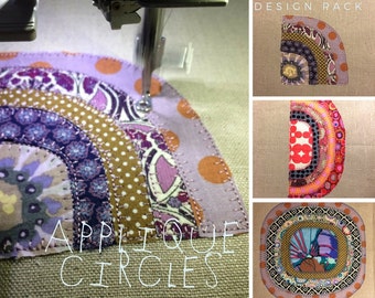 Big Design Pack - Appliqué Circles, Raw Style Machine Embroidery, 9 Colourful Patchwork Circle designs for Fabric Lovers: Quarter/Half/Full