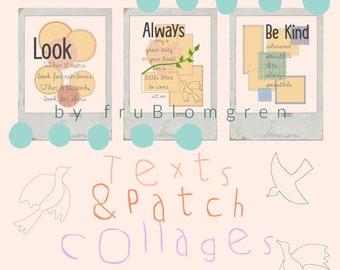 3 Fabric Appliqué Collages with Texts and Patches + Outline Birds for Embroidery Machines - For the 5x7" - 13x18 cm hoop size - Versatile