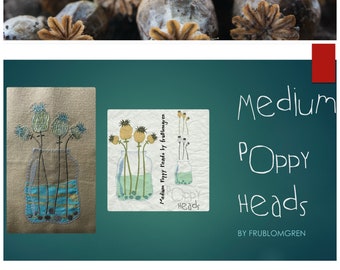 Medium Poppy Heads in an Appliqué, Vinyl Vase - 5 cute Machine Embroidery Designs for textile flowers in a vase - Colours and Blackwork