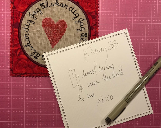 Square DIY ITH Love Cards for your embroidery machine - 5 x 5"/13 x 13 cm in 6 different languages + a Card with Cross Stitch Hearts