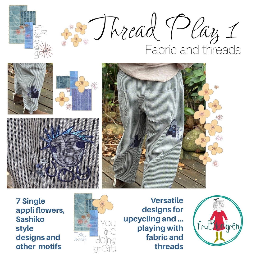 Thread Play 1 - Simple Appliqué Flowers & Sashiko Rectangles, Mix'n ...