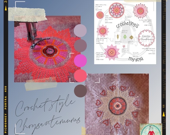 Crochet style Machine embroidery - Designs inspired by Chrysanthemums and fireworks - a tribute to the first day of the year + BONUS PACK