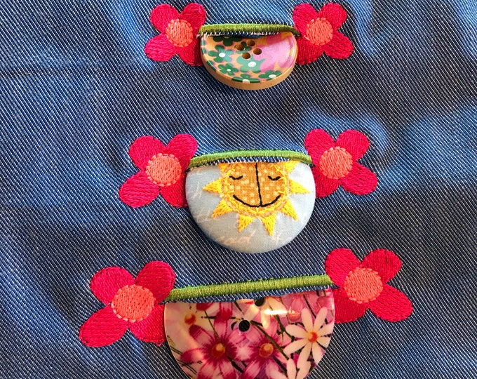 3 Cute and Fun Flower Buttonholes, 3 cm, 4 cm and 5 cm - easy to stitch and more fun than traditional buttonholes