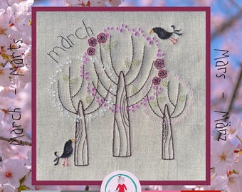 A trio of cherry bud wreaths make the March Wreath – 3rd in Series – Design Pack with Cherry Blossoms & Blackbirds - 8 designs inc