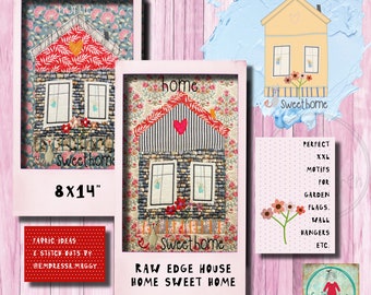 8x14" Raw Edge Appliqué House 3 - A very detailed, hand drawn fun to make appliqué/machine embroidery project, perfect for large projects
