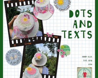 Dots and texts - 6 cute and lightly stitched machine and embroidery designs to embellish your textile projects - e.g. a nice Brim hat